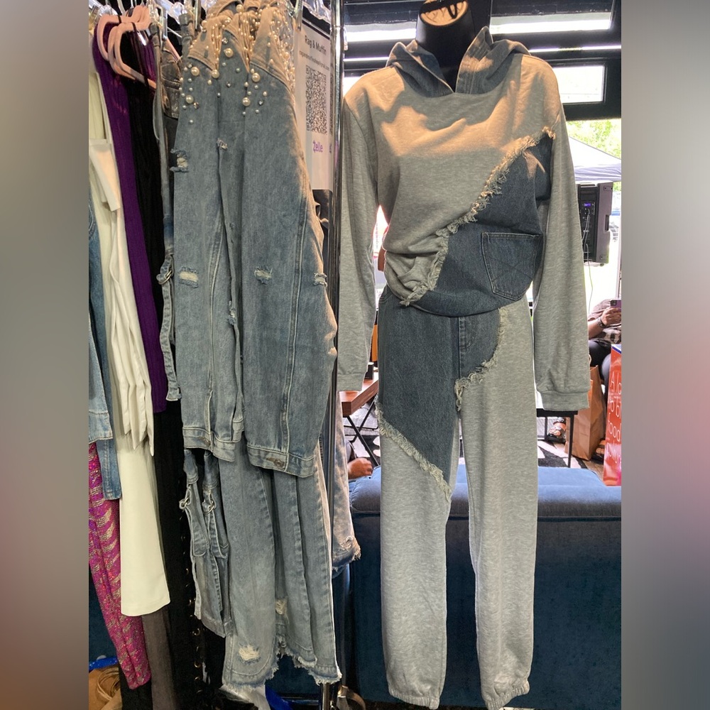 Denim Insert Sweatsuit - Picture 3 of 11